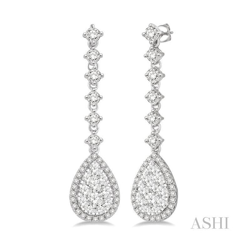 ASHI Pear Shape Halo Lovebright Diamond Long Earrings 912D1PPFVERWG