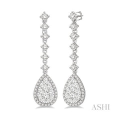 ASHI Pear Shape Halo Lovebright Diamond Long Earrings 912D1PPFVERWG