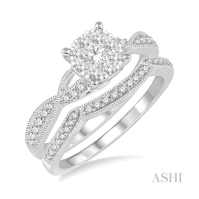 ASHI Round Shape Lovebright Diamond Wedding Set 159C3PPFVWG-WS
