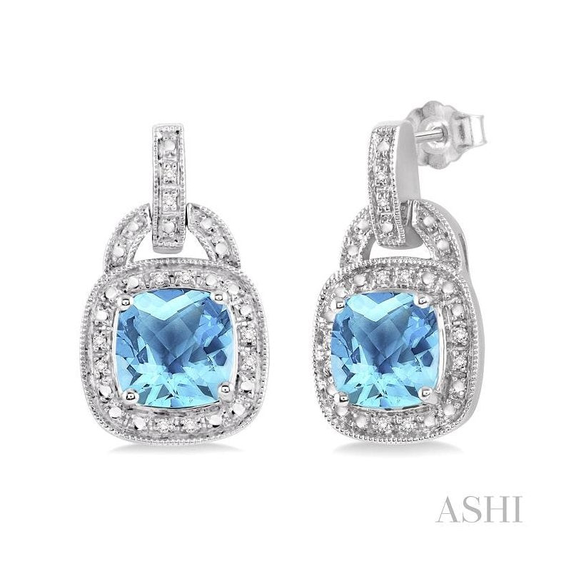 ASHI Silver Cushion Shape Gemstone & Diamond Earrings 88139PPSSBTSLER