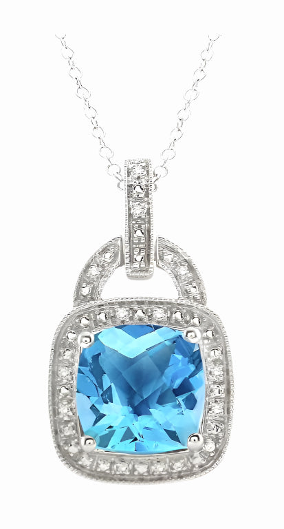 Parkplace Jewelers Silver Cushion Shape Gemstone & Diamond Pendant 88139PPSSBTSLPD