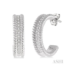 ASHI Silver Rope Diamond Half Hoop Earrings 87478PPSSSLER
