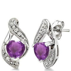 Parkplace Jewelers Silver Heart Shape Gemstone & Diamond Fashion Earrings 88179PPSSAMSLER