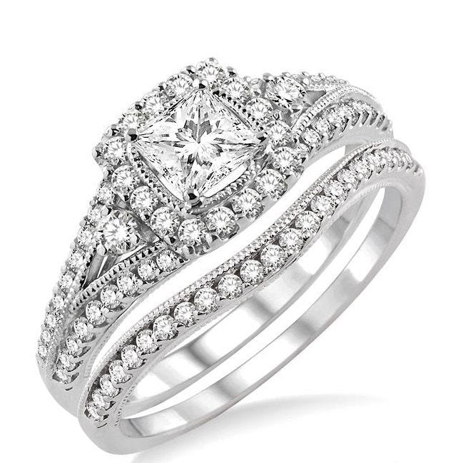 Parkplace Jewelers Princess Shape Halo Diamond Wedding Set 14792PPFHWG-WS