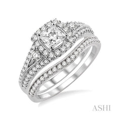 ASHI Princess Shape Halo Diamond Wedding Set 14792PPFHWG-WS