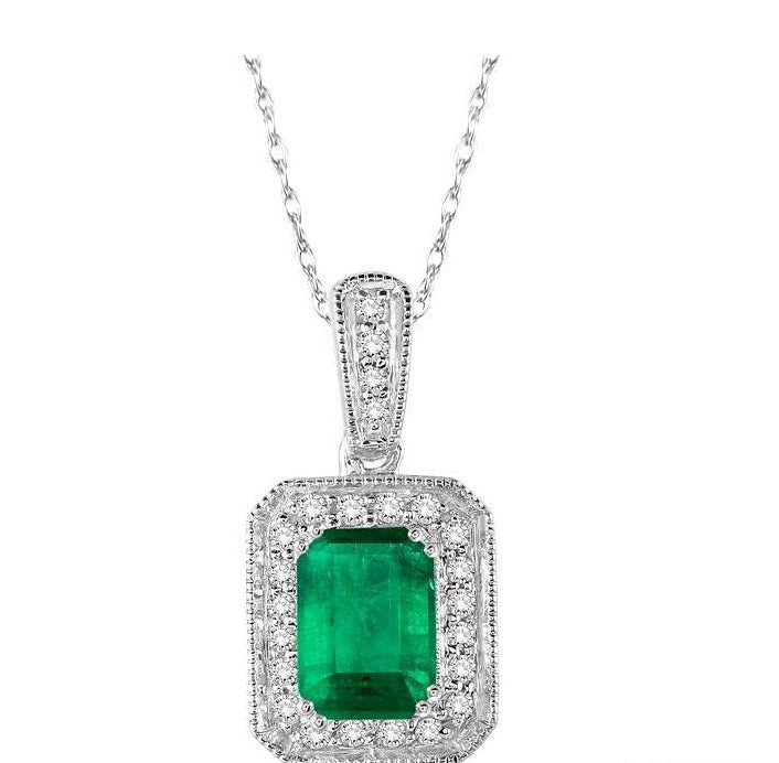Parkplace Jewelers Emerald Shape Gemstone & Halo Diamond Pendant 58457PPFNPDEMWG