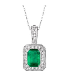 Parkplace Jewelers Emerald Shape Gemstone & Halo Diamond Pendant 58457PPFNPDEMWG