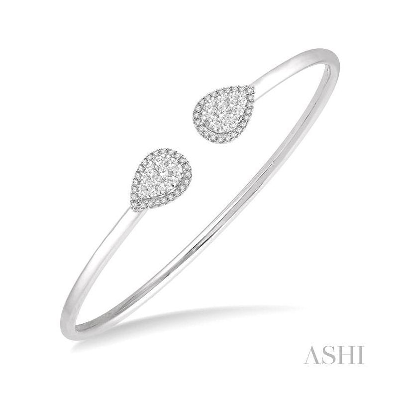 ASHI Stackable Pear Shape Halo Lovebright Essential Diamond Open Cuff Bangle 7993HPPFVWG