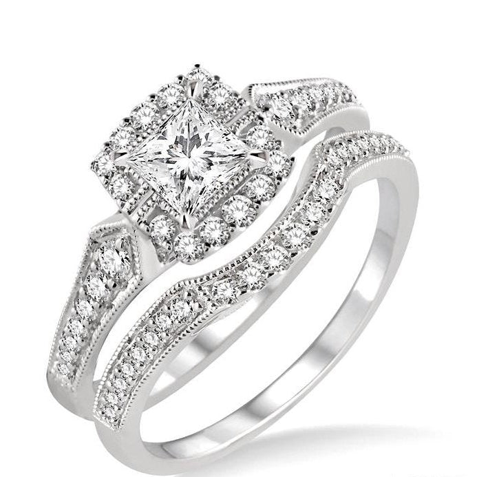 Parkplace Jewelers Princess Shape Halo Diamond Wedding Set 15793PPFHWG-WS