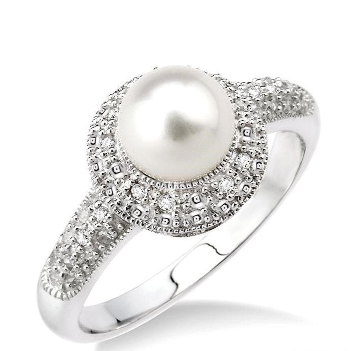 Parkplace Jewelers Silver Pearl & Diamond Ring 88289PPSSSLRG