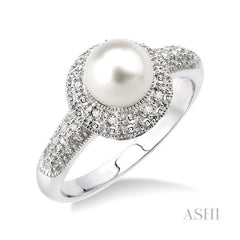 ASHI Silver Pearl & Diamond Ring 88289PPSSSLRG