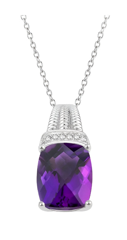Parkplace Jewelers Silver Cushion Shape Gemstone & Diamond Pendant 88829PPSSAMSLPD
