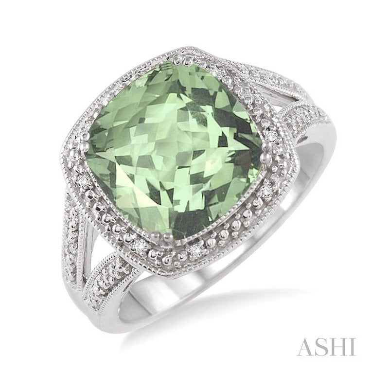 ASHI Silver Cushion Shape Gemstone & Diamond Ring 88539PPSSGASLRG