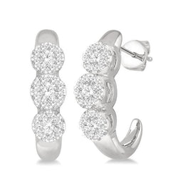 Parkplace Jewelers Round Shape 3 Stone Lovebright Diamond Half Hoop Earrings 927B4PPFGERWG