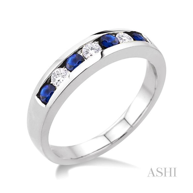 ASHI Channel Set Alternate Gemstone & Diamond Wedding Band 30317PPFXSPWG