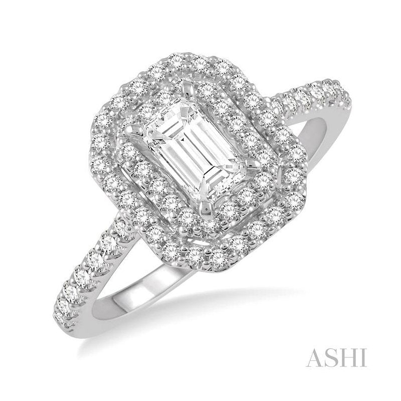 ASHI Emerald Shape Halo Diamond Engagement Ring 241H1PPFHWG-LE