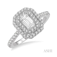 ASHI Emerald Shape Halo Diamond Engagement Ring 241H1PPFHWG-LE