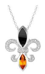 Parkplace Jewelers Silver Fleur De Lis Gemstone & Diamond Pendant 88599PPSSOXCTSLPD