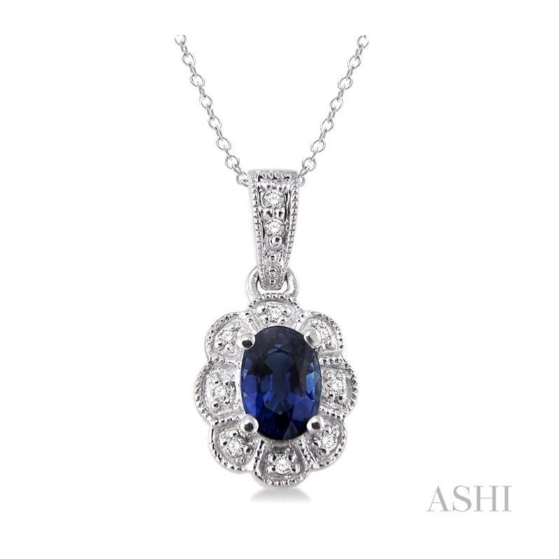 ASHI Silver Oval Shape Gemstone & Halo Diamond Pendant 88349PPSSSPSLPD