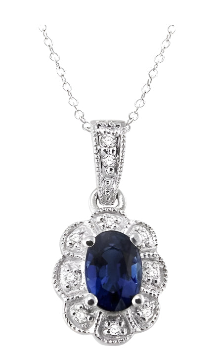 Parkplace Jewelers Silver Oval Shape Gemstone & Halo Diamond Pendant 88349PPSSSPSLPD