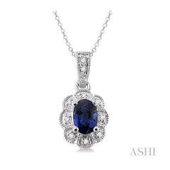 ASHI Silver Oval Shape Gemstone & Halo Diamond Pendant 88349PPSSSPSLPD