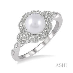 ASHI Silver Pearl & Diamond Ring 88319PPSSSLRG