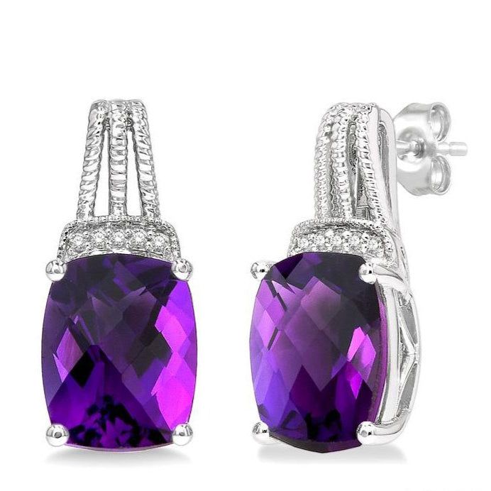 Parkplace Jewelers Silver Cushion Shape Gemstone & Diamond Earrings 88829PPSSAMSLER