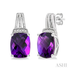 ASHI Silver Cushion Shape Gemstone & Diamond Earrings 88829PPSSAMSLER