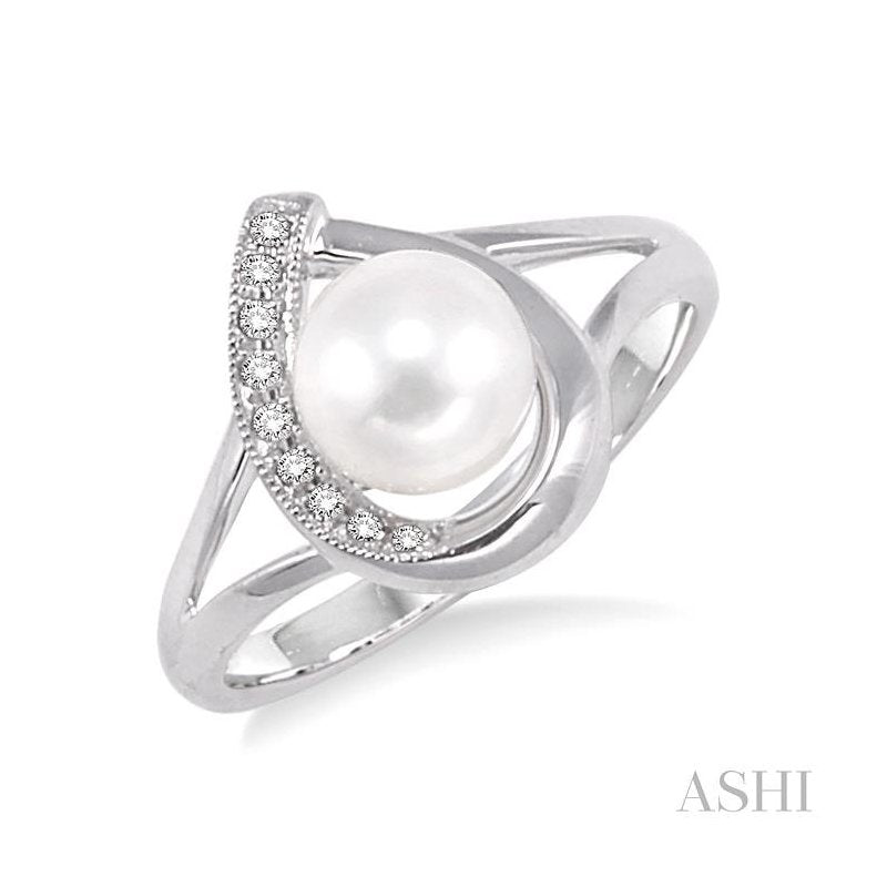 ASHI Silver Pearl & Diamond Ring 88329PPSSSLRG