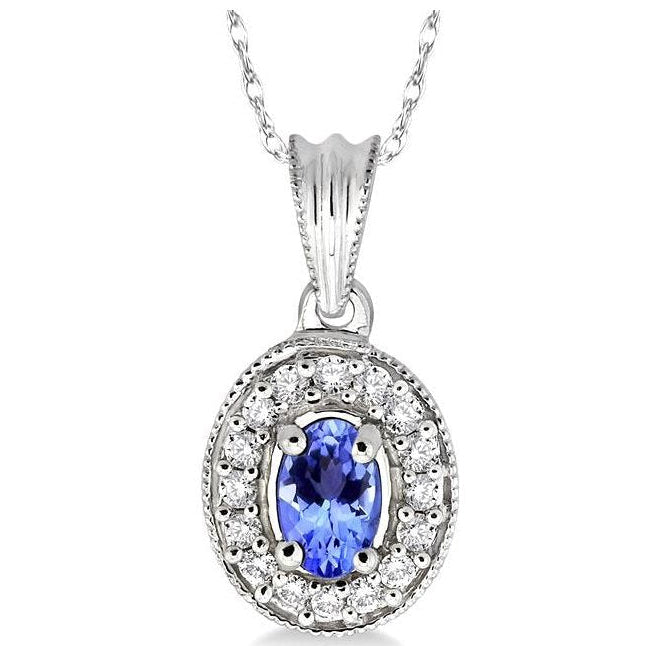 Parkplace Jewelers Oval Shape Gemstone & Diamond Pendant 58197PPFNPDTZWG