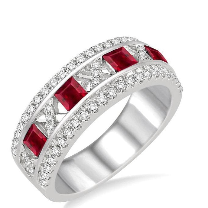 Parkplace Jewelers Princess Shape Gemstone & Diamond Wedding Band 40754PPFHRBWG