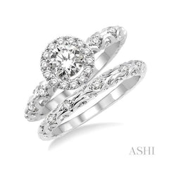 ASHI Round Shape Halo Diamond Wedding Set 22454PPFHWG-WS