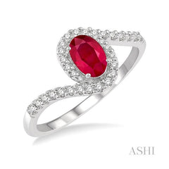 ASHI Oval Shape Gemstone & Halo Diamond Ring 40827PPTSRBWG