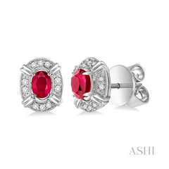 ASHI Oval Shape Gemstone & Halo Diamond Earrings 58438PPFSERRBWG