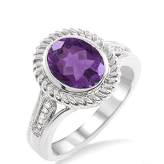 Parkplace Jewelers Silver Oval Shape Gemstone & Diamond Ring 88659PPSSAMSLRG