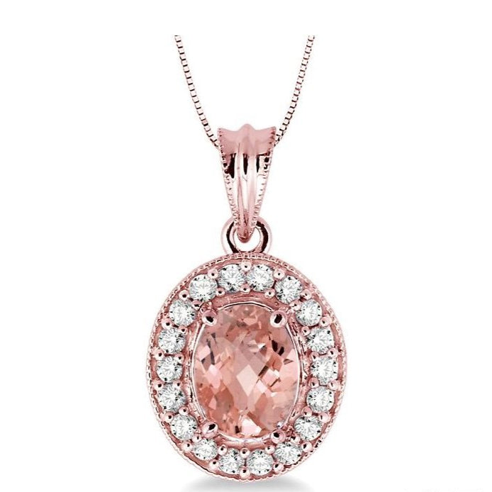 Parkplace Jewelers Oval Shape Gemstone & Halo Diamond Pendant 58215PPFNPDMOPG