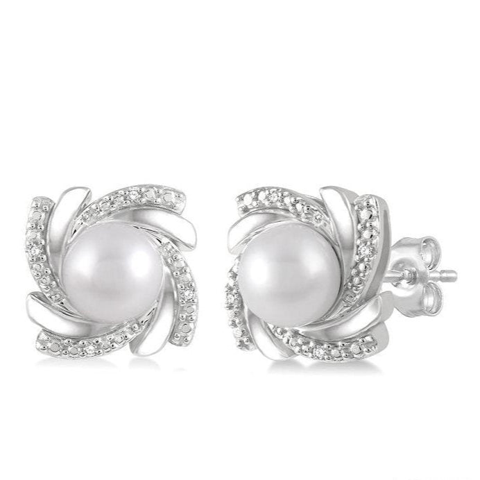 Parkplace Jewelers Silver Pearl & Diamond Earrings 84179PPSSSLER