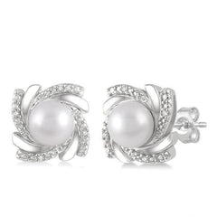 Parkplace Jewelers Silver Pearl & Diamond Earrings 84179PPSSSLER