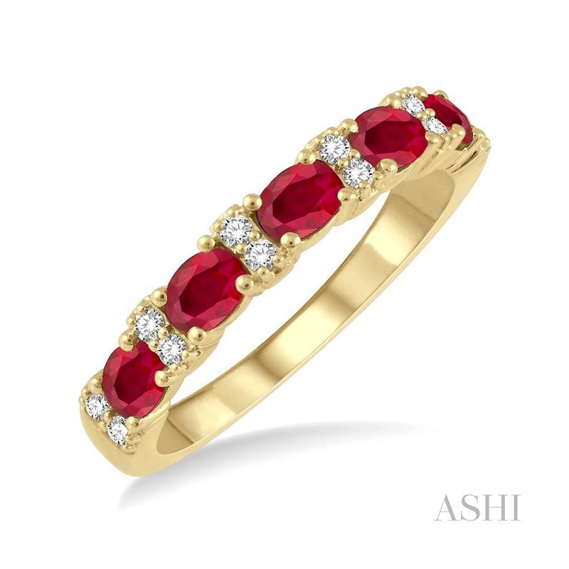 ASHI Oval Shape East-West Gemstone & Diamond Wedding Band 46528PPFGRBYG