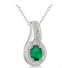 Parkplace Jewelers Silver Oval Shape Gemstone & Diamond Pendant 88679PPSSEMSLPD