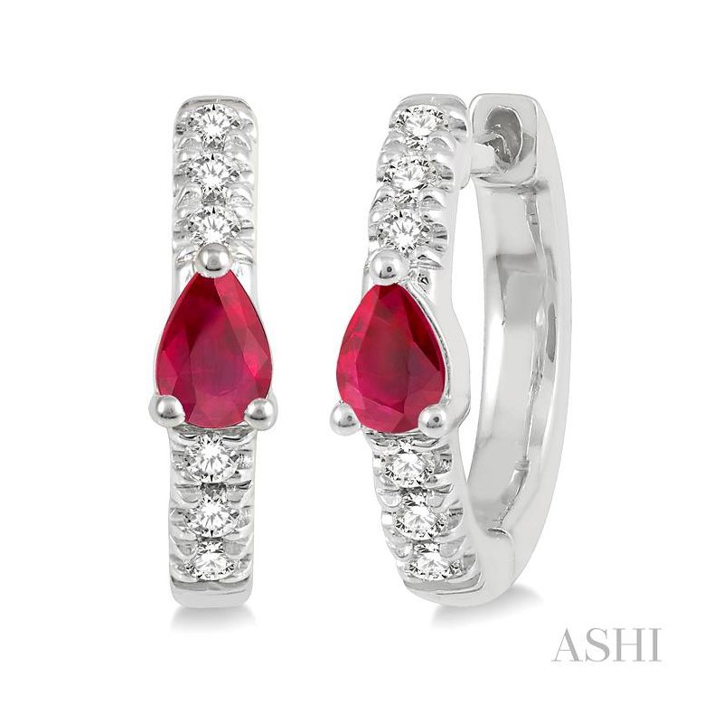 ASHI Pear Shape Gemstone & Petite Diamond Huggie Fashion Earrings 678V8PPTSERRBWG