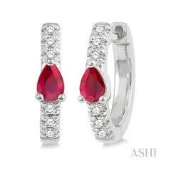ASHI Pear Shape Gemstone & Petite Diamond Huggie Fashion Earrings 678V8PPTSERRBWG