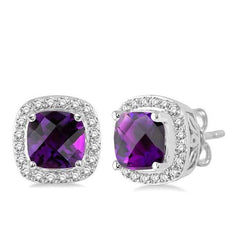 Parkplace Jewelers Cushion Shape Gemstone & Halo Diamond Earrings 61826PPFNERAMWG