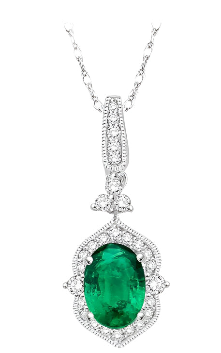 Parkplace Jewelers Oval Shape Gemstone & Halo Diamond Pendant 58557PPFHPDEMWG