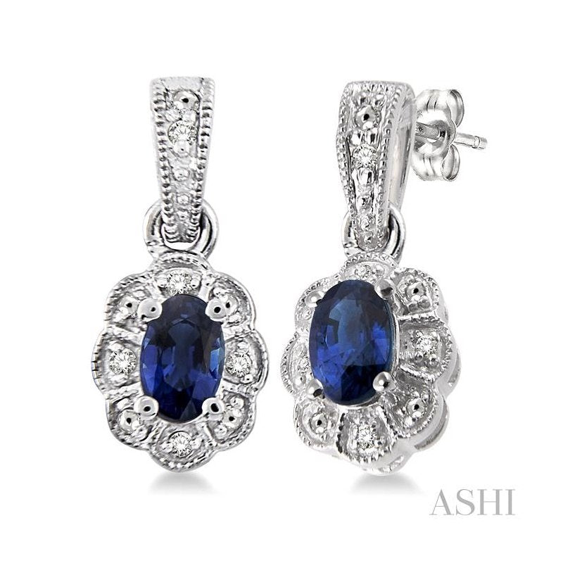 ASHI Silver Oval Shape Gemstone & Diamond Earrings 88349PPSSSPSLER