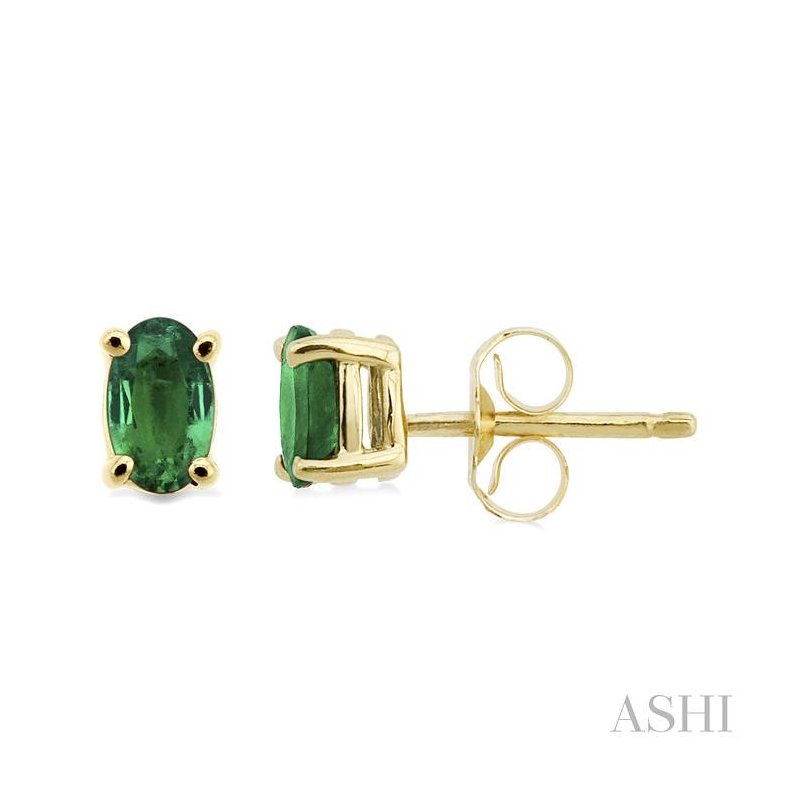 ASHI Oval Shape Gemstone Stud Earrings 57129PPF@EREM
