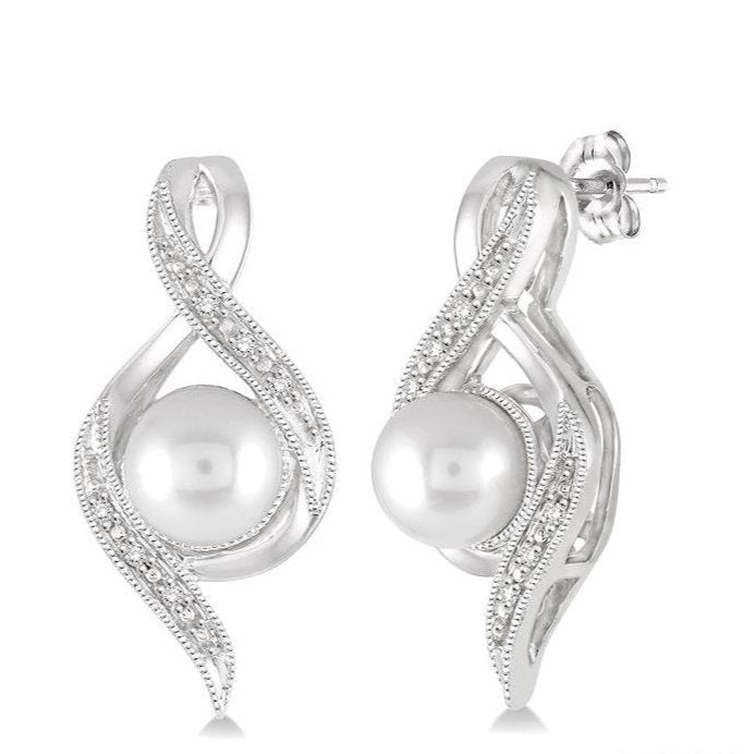 Parkplace Jewelers Silver Pearl & Diamond Earrings 88489PPSSSLER