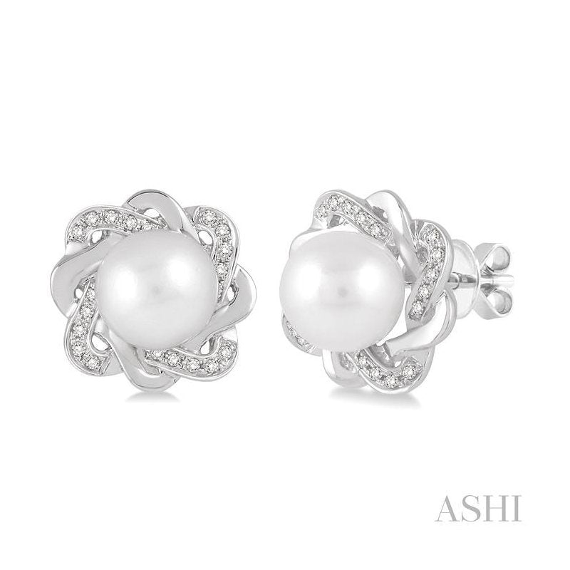 ASHI Silver Pearl & Diamond Earrings 88699PPSSWPSLER