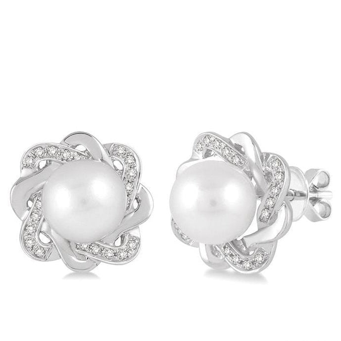 Parkplace Jewelers Silver Pearl & Diamond Earrings 88699PPSSWPSLER
