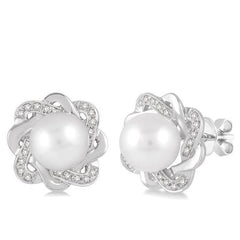 Parkplace Jewelers Silver Pearl & Diamond Earrings 88699PPSSWPSLER